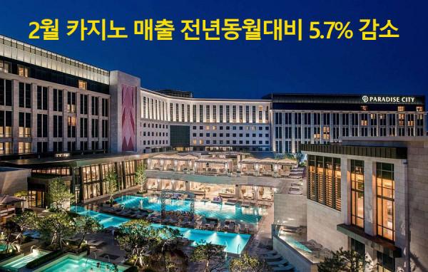 파라다이스 2월 카지노 매출 전년동월대비 5.7% 감소