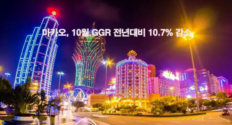 마카오, 10월 GGR 39억 달러 기록 전년 대비 10.7% 감소